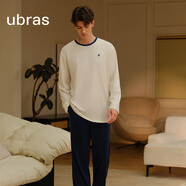 ubras水果系列套頭家居服套裝情侶睡衣女 男款長袖長褲-米白色 XL