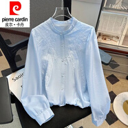皮爾卡丹（pierre cardin）超好看白色長袖襯衫女夏季2025年新款超火法式泡泡袖上衣漂亮小衫 藍(lán)色 3XL 【135-150斤】