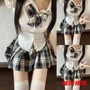 萱眸胖MM大碼jk制服套裝女校服純欲風(fēng)襯衫收腰顯瘦JK襯衣百褶裙兩件套 3042白收腰襯衫+黑板報蝴蝶結(jié) 8XL