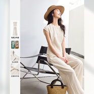 梵希蔓老錢(qián)風(fēng)亞麻套裝女2025夏季新款簡(jiǎn)約氣質(zhì)圓領(lǐng)上衣闊腿休閑褲 M9725 杏色 M