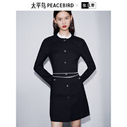 太平鳥(niǎo)女裝連衣裙法式小香風(fēng)收腰長(cháng)袖女春氣質(zhì)短款肌理感 黑色 S