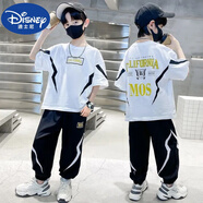 迪士尼（DISNEY）兒童裝男童夏裝套裝2025新款男孩夏季短袖中大童薄款運動(dòng)酷帥氣潮 【閃電白色】T恤+長(cháng)褲 140 (7-8歲)身高1米3