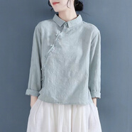 品計禪服佛系女棉麻茶服女中國風(fēng)唐裝女裝輕款早春改良漢服禪意中式 青綠色 少量 M 95至110斤