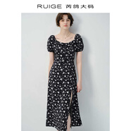 芮鴿大碼女裝連衣裙法式夏日長(zhǎng)款碎花裙女新款夏季淑女胖mm長(zhǎng)裙 黑色碎花 L