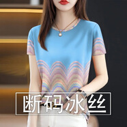 妥妮短袖t恤女2025夏季女裝新款寬松百搭時(shí)尚休閑體恤上衣打底衫 天藍色【圓領(lǐng)】 XL 建議110-120斤