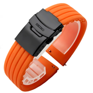 精工五號條紋橡膠表帶 SEIKO5號領(lǐng)航水鬼硅膠手表帶 防水20 22mm 橙色黑扣 18mm