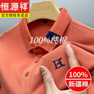 恒源祥純棉短袖t恤男士翻領(lǐng)休閑POLO衫男寬松爸爸夏季體恤上衣中年男裝 長(cháng) 袖桔色 XL 175