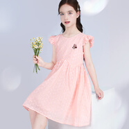 迪士尼女童連衣裙夏季新款兒童純棉裙子中大童公主裙 232Q036粉色  110