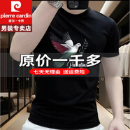 皮爾卡丹男裝新款短袖時尚創(chuàng)意鴿印花T恤男士潮polo冰絲衫重磅100%純真棉 官方店旗艦黑色 XL 【建議120-140斤】