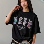 MEDM25SS珍珠民族風(fēng)設計短袖男女同款半袖tee圓領(lǐng)夏季潮牌T恤上衣 黑色 S