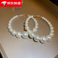 巴克樂(lè )樂(lè )銀針超大珍珠耳環(huán)法式時(shí)尚感氣質(zhì)耳圈復古夸張新款耳飾女 銀針-白色