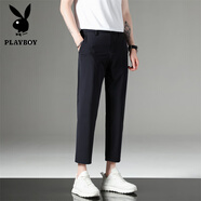 花花公子（PLAYBOY）西裝九分西褲男長(cháng)褲修身韓版休閑褲短袖POLO.衫T恤男青年男裝套裝 BS01藏青九分 S