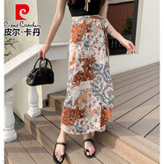 皮爾卡丹（pierre cardin）一片式雪紡半身裙女夏季2025新款高腰系帶碎花長(zhǎng)裙子度假開(kāi)叉裹裙 咖橘圖紋 8280#咖橘圖紋 L 建議110-120斤