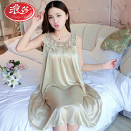浪莎（LangSha）冰絲款超大碼加肥6XXXXXXL號肥婆女士200斤無(wú)袖睡裙夏季背心睡衣 836#香檳色【主圖款】 XL 【建議120-140斤】