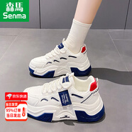 森馬顯腳小老爹鞋女2025新款春季網(wǎng)面厚底休閑運動(dòng)鞋皮面小白鞋 藍色 38 標準運動(dòng)碼