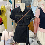 貓容韓版寬松短袖牛仔連衣裙女2025新款感時(shí)尚氣質(zhì)屁簾連體裙 圖片色 M