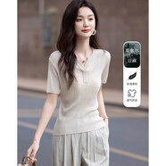德瑪納【遠(yuǎn)離悶熱】夏季亞麻萊賽爾混紡線衫V領(lǐng)短袖彈力針織衫女上衣