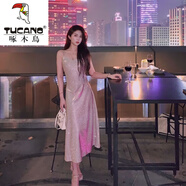 啄木鳥(niǎo)（TUCANO）流光吊帶連衣裙亮閃閃夜店v領(lǐng)性感女人魚(yú)姬氣質(zhì)收腰顯瘦中長(cháng)裙子 粉色【漸變色】 XL