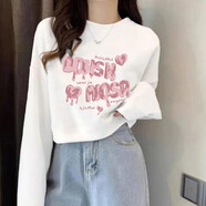 以純 YISHION白色長袖t恤女2025秋季新款女裝學(xué)生韓版寬松短款打底衫ins上衣潮 【BDHSK愛心】短款長袖白 M 80-100斤