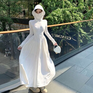 馬迪安2025夏季新款冰絲時(shí)尚防曬衣女修身長(cháng)款防紫外線(xiàn)透氣防曬服外套衫 白色(可拆卸大帽檐) 均碼 建議80-140斤