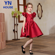 衣諾坊新款女童禮服裙酒紅公主裙生日六一演出服兒童婚禮花童裙子