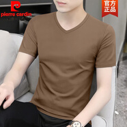 皮爾卡丹（pierre cardin）7A級莫代爾短袖t恤男夏季純色高端v領(lǐng)冰絲速干涼感體恤上衣男 淺咖 4XL 【180~200斤合身】