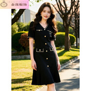 LEDP奢姿香謝白茶大碼女裝2025夏季胖妹妹V領輕奢優(yōu)雅連衣裙氣質 黑色 均碼 m