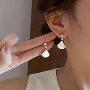 KZD氣質(zhì)999純銀足銀耳針貓眼石耳環(huán)蝴蝶結新款潮耳飾長(cháng)款流蘇女耳墜 扇形貝殼耳環(huán)加6mm珍珠耳釘同款