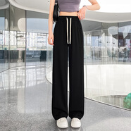 莉社（LISHE）窄版香蕉褲女2025夏季新款松緊腰垂感直筒運動衛(wèi)褲薄 黑色 L