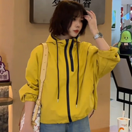 WEWE短款外套女2025春新款時尚雙拉鏈連帽設(shè)計感休閑上衣潮 黃色 XL （130-140斤）