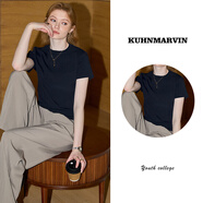 庫恩瑪維（KUHNMARVIN）【萊賽爾】基礎(chǔ)短袖T恤女2025年夏新款簡約百搭純色上衣K37529 藏青色 M
