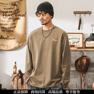 西域駱駝（VANCAMEL）美式簡(jiǎn)約重磅純棉長(cháng)袖t恤男秋季潮牌寬松上衣2025新款紅色衣服男 淺咖【純棉】袖子無(wú)束口 L