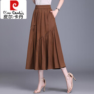 皮爾卡丹（pierre cardin）2025新款夏季休閑A字半身裙春銅氨絲中長(cháng)裙子大擺群半裙單裙松緊 咖啡色 2XL 121斤到130斤穿