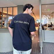 CALVIN KLEIN JEANSCK家同款對版純棉短袖夏季新款刺繡字母寬松半袖圓領t恤男女款 短袖浮雕【黑色】 XL 140-155斤