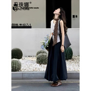 丹珠娜（DanZhuNa）小香風(fēng)連衣裙夏季新款女裝法式穿搭氣質(zhì)馬甲長裙子女兩件套裝衣服 上衣+藏青色裙子（無領(lǐng)帶） S