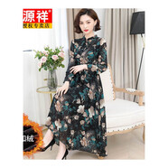 恒源祥秋裝碎花長(cháng)袖連衣裙女2025新款顯瘦時(shí)尚氣質(zhì)荷葉領(lǐng)雪紡印花裙長(cháng)款 孔雀綠(加絨加厚) 2XL