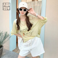 美洋（MEIYANG）悠樂(lè )T 涼感天絲手繪字母印花圓領(lǐng)微透長(cháng)袖上衣時(shí)尚百搭長(cháng)袖T恤女 黃色 S