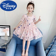 迪士尼（Disney）女童連衣裙夏裝新款洋氣夏款女孩潮流夏季童裝兒童裙子超仙 粉色  蝴蝶蕾絲裙 100