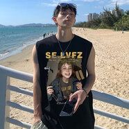 7家優(yōu)品坎肩背心短袖男士歐美夏季ins街頭潮牌創(chuàng  )意字母印花寬松無(wú)袖T恤 YSXS-B1043黑色 2XL