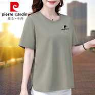 皮爾卡丹（pierre cardin）短袖t恤女士2025年新款夏季寬松大碼女裝半袖中年媽媽體恤衫上衣T 灰褐色 2XL 碼丨建議130-150斤