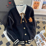 AEMAPE小熊毛衣開衫女外套2025春新款女裝衣服寬松溫柔秋冬季針織上衣 黑色 均碼 (80-140斤拍)