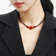 浪漫年華紅瑪瑙鎖骨鏈女項鏈吊墜黑白綠轉運珠黃虎眼石百搭顯白送女友禮物 紅瑪瑙-鎖骨鏈/可調節-附證書(shū)