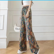 漫蔻依2026年春秋夏季新款水墨畫(huà)扎染慵懶風(fēng)褲子女時(shí)尚涼涼冰絲休閑褲 【印花民族風(fēng)】冰絲褲闊腿褲121 M 建議(80-115斤)