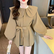 單南衛(wèi)小個子燈籠袖娃娃領(lǐng)風衣女2025春款甜美減齡外套收腰顯瘦系帶上衣 卡其色 M 【110-125斤】