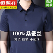 恒源祥夏季桑蠶絲100%男士短袖翻領(lǐng)T恤無(wú)痕休閑商務(wù)純色中年男士短袖t恤 桑蠶絲紫蘭色-短袖 L 175/92A 130-150斤