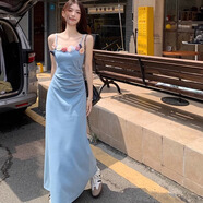 沂懿裙子女吊帶連衣裙夏季2025新款法式長(zhǎng)裙純欲小媽裙顯瘦修身性感 花朵吊帶連衣裙【藍(lán)色】 L 【花朵可拆卸】