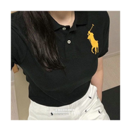 POLO SPORT拉夫保羅POLO衫女士翻領(lǐng)短袖T恤女有領(lǐng)純棉休閑Polo領(lǐng)修身女裝夏T 黑色 XL (115-128斤)