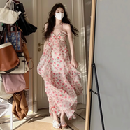 芳嬪碎花連衣裙女夏小飛袖吊帶長裙法式掛脖子高級感氣質(zhì)收腰海邊度假 圖片色 S 均碼
