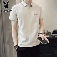 花花公子（PLAYBOY）t恤男夏季純色短袖男士polo衫男休閑商務(wù)上衣男裝 20111/P650米杏色 2XL