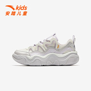 安踏（anta）女大童運(yùn)動(dòng)鞋新款紐扣鞋犟彈跑步鞋中大童跑鞋兒童女童鞋 【貓耳鞋】白/迷霧紫/淺銀灰-2 40